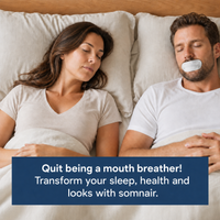 Couple sleeping with Somnair Mouth Strips